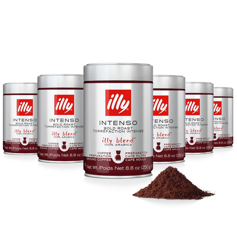 Illy Ground Drip Coffee - Intenso Bold Roast - Bold & Flavorful - 100% Arabica - Pre-Ground for Drip Pour Over - Pressurized Packaging Sealed for Freshness - 8.8oz (Pack of 6) - Image 1